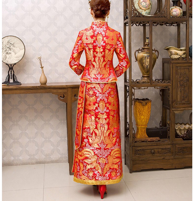 紅色旗袍中式禮服，新娘結婚禮服