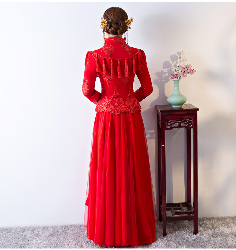精致蕾絲花紋中式禮服，新娘結婚禮服