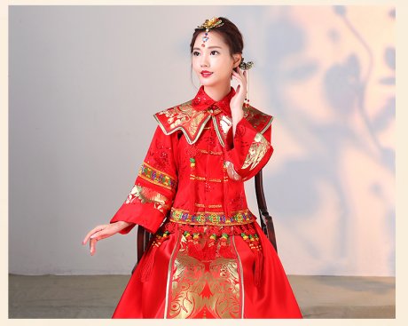傳統(tǒng)古典刺繡中式禮服，中國風(fēng)唯美新娘禮服