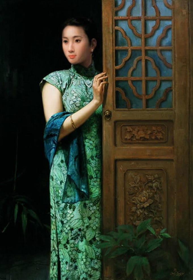 風(fēng)情萬(wàn)種的油畫旗袍女子！