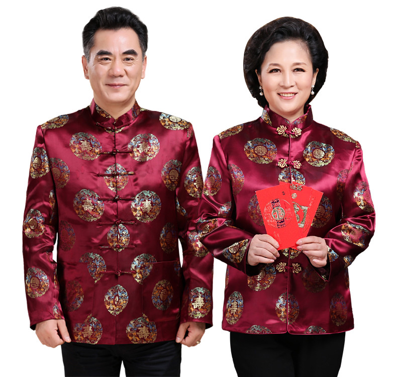紫紅色中國風情侶套裝男士唐裝