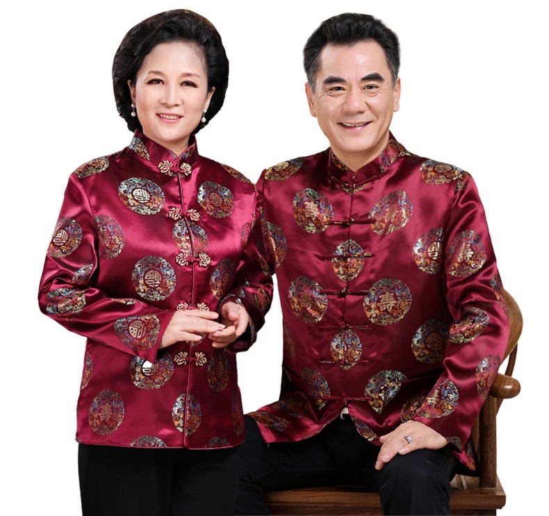 紫紅色中國風情侶套裝男士唐裝