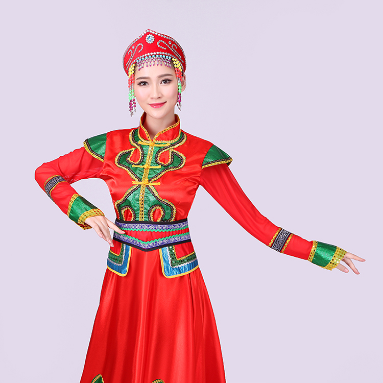 紅色大裙擺蒙古族服飾，少數民族服裝