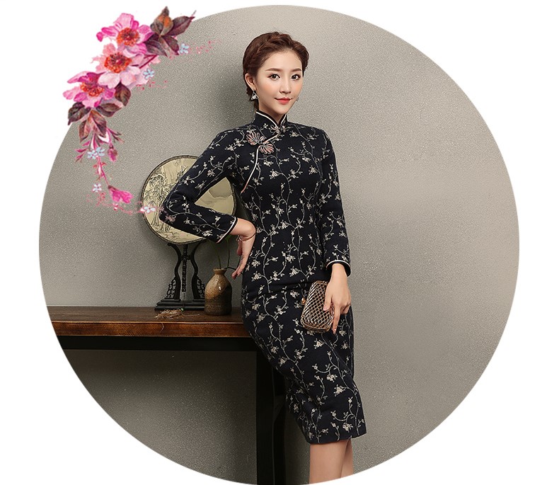 芊枝織花旗袍，復(fù)古民族風(fēng)旗袍裙