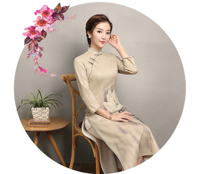 黃色金荷旗袍，時尚中國風旗袍裙