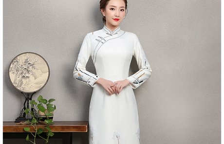 素凈寫意旗袍，簡(jiǎn)約白色旗袍裙