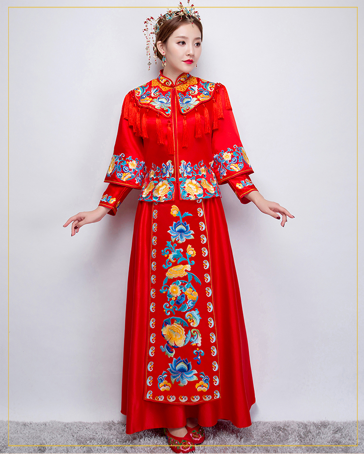 牡丹繡花流蘇新娘禮服，時尚氣質中式禮服