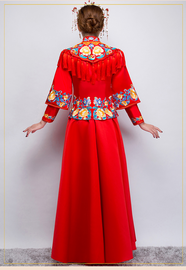 牡丹繡花流蘇新娘禮服，時尚氣質中式禮服
