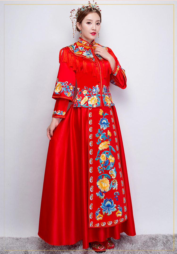 牡丹繡花流蘇新娘禮服，時尚氣質中式禮服
