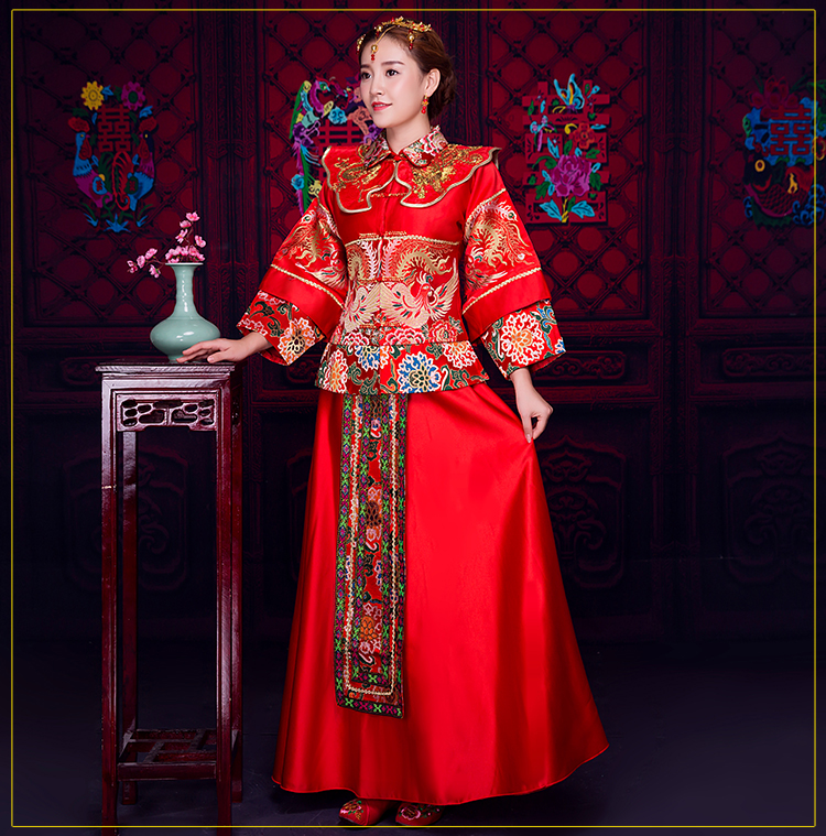 復古風小披肩新娘禮服，時尚氣質中式禮服