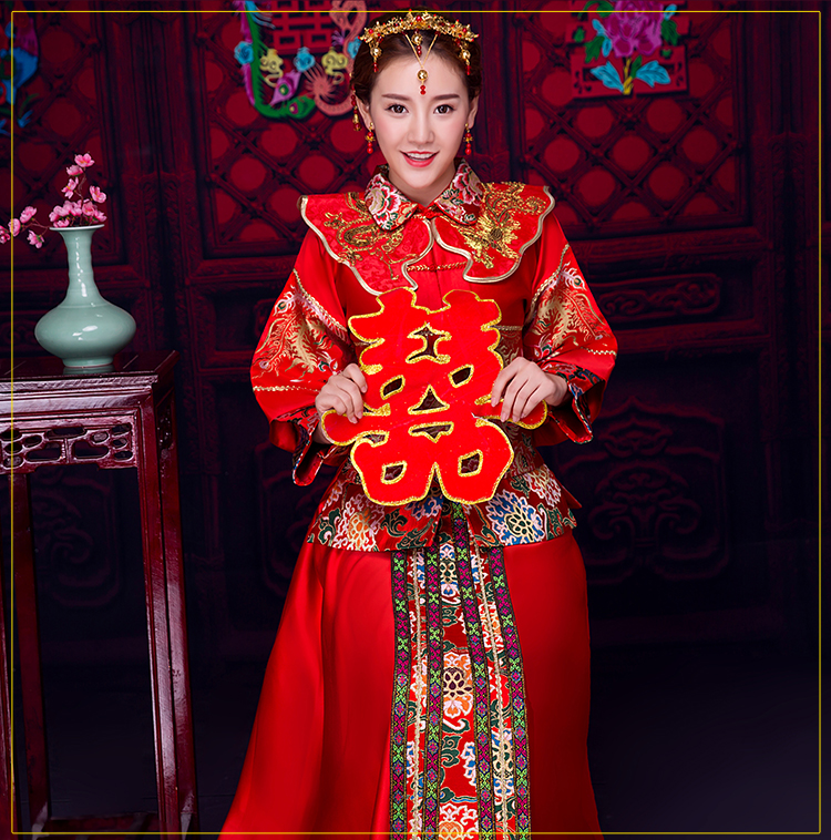 復古風小披肩新娘禮服，時尚氣質中式禮服