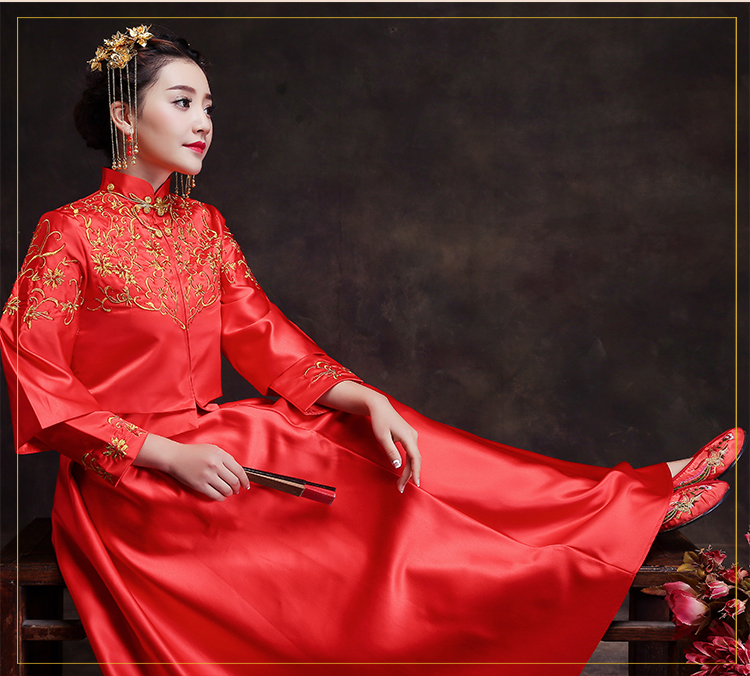 時(shí)尚簡(jiǎn)約中式禮服，復(fù)古中國(guó)風(fēng)新娘禮服