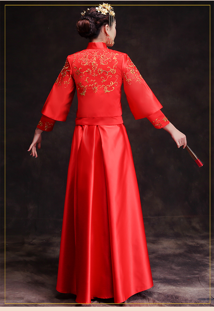 時(shí)尚簡(jiǎn)約中式禮服，復(fù)古中國(guó)風(fēng)新娘禮服