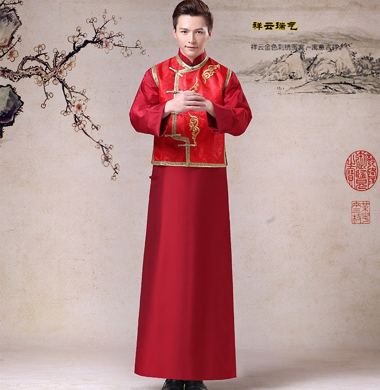 中國風祥云圖案新郎禮服，長袍褂衣中式禮服