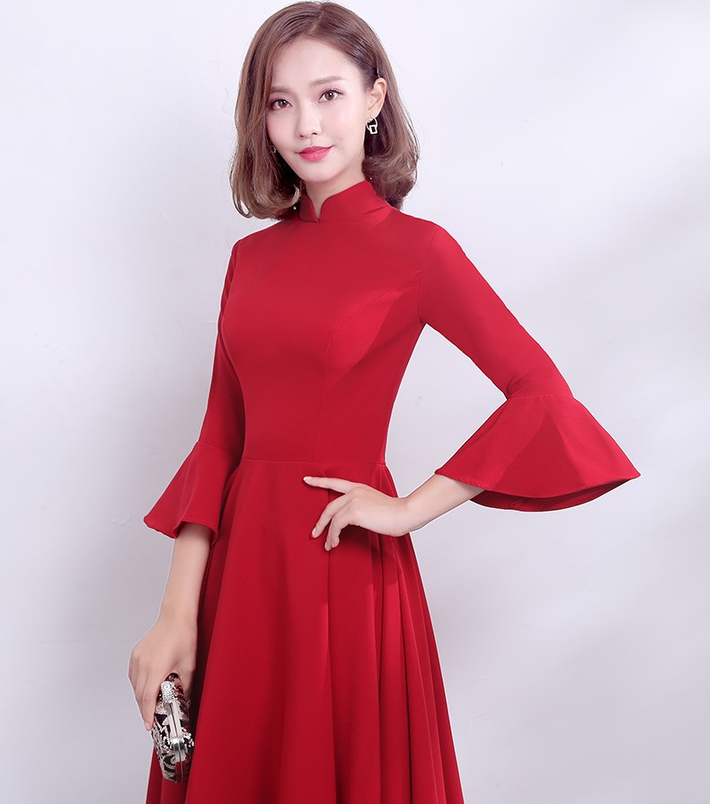 復古荷葉袖口中式禮服，簡約時尚晚禮服