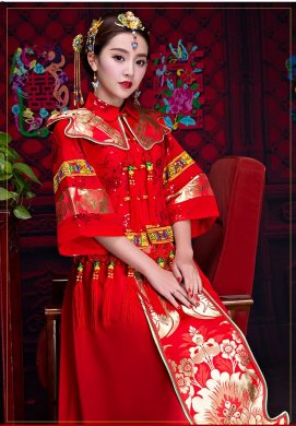 復古秀禾服中式禮服，中國風新娘結婚禮服