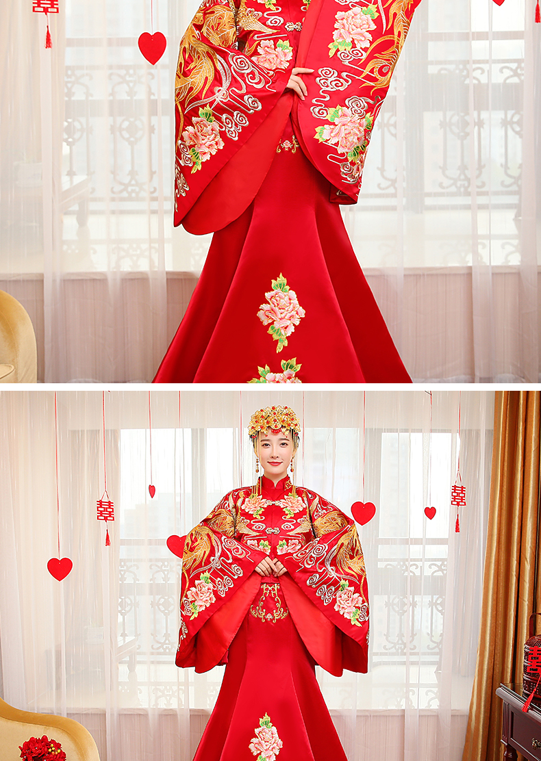 華麗復古中式禮服，新娘魚尾結(jié)婚禮服