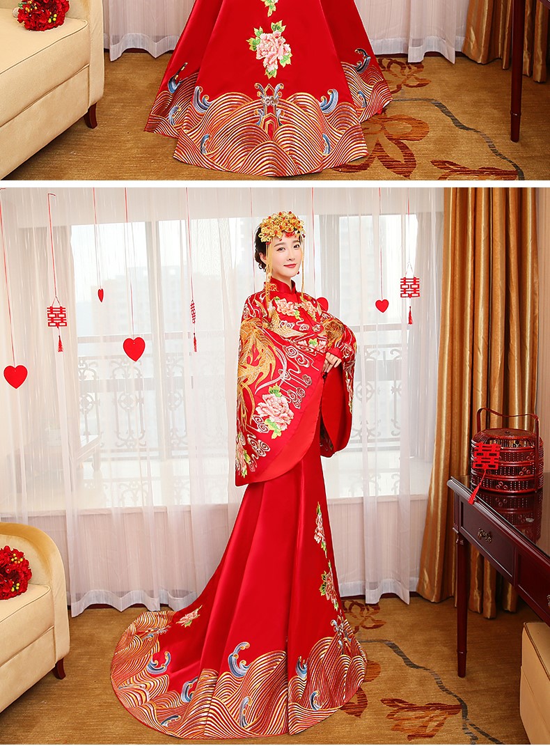 華麗復古中式禮服，新娘魚尾結(jié)婚禮服
