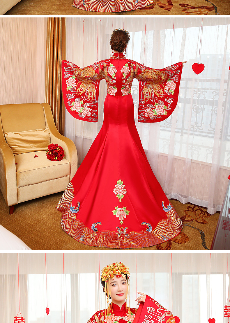 華麗復古中式禮服，新娘魚尾結(jié)婚禮服