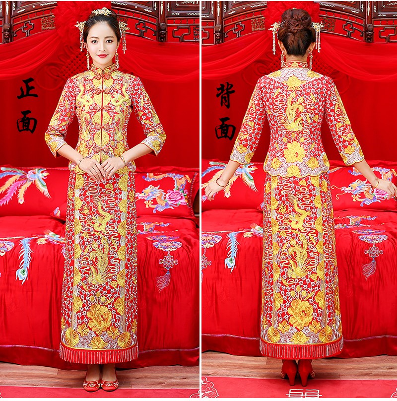 時尚復(fù)古設(shè)計中式禮服，新娘結(jié)婚禮服