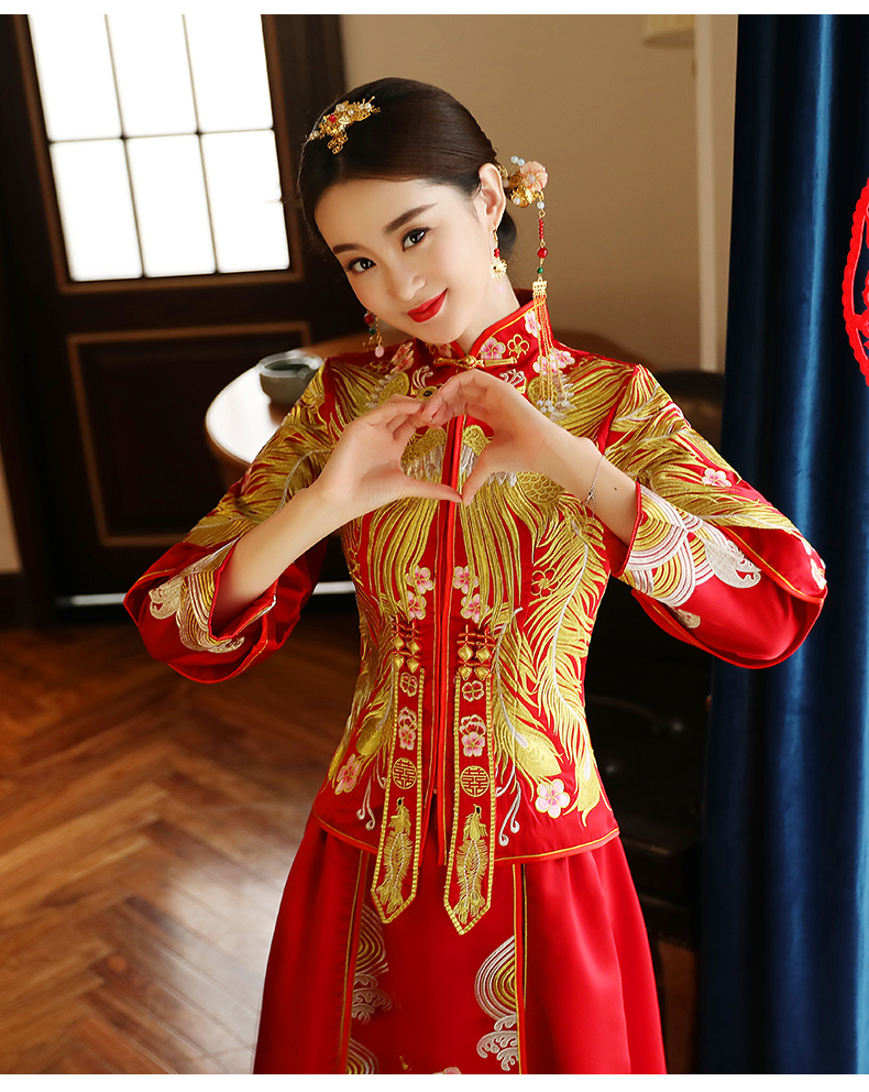 古典獨特刺繡新娘禮服，結婚中式禮服