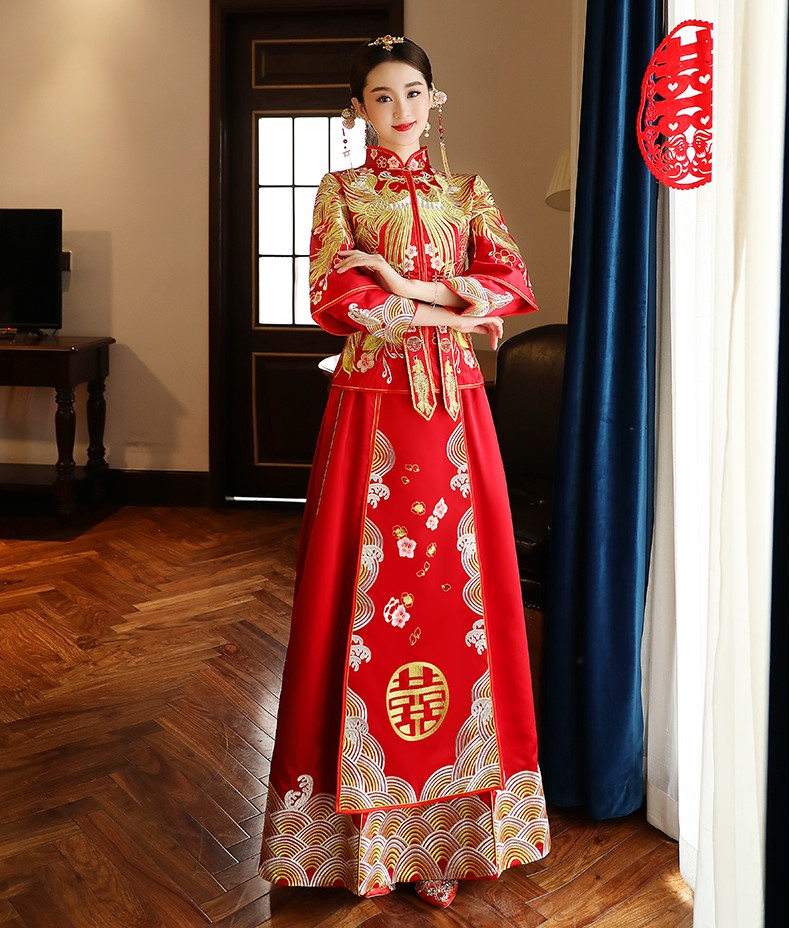 古典獨特刺繡新娘禮服，結婚中式禮服