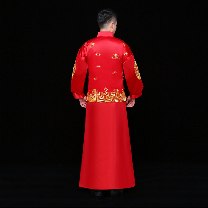 金龍刺繡男士中式禮服，時尚中國風新郎禮服