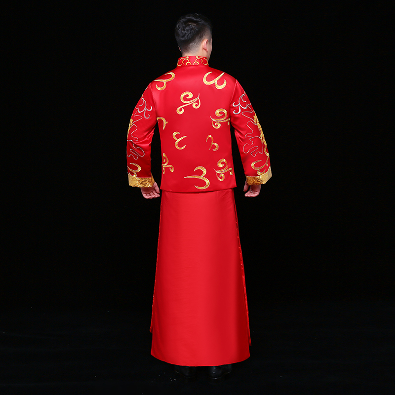 雙龍刺繡男士中式禮服，時尚中國風(fēng)新郎禮服