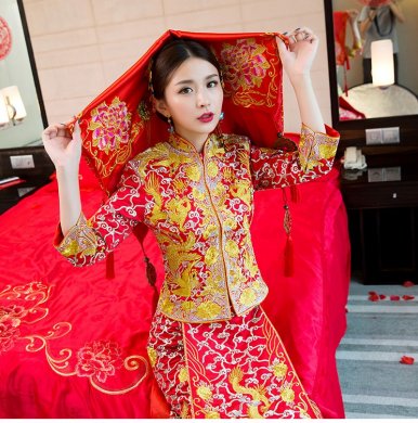 龍鳳褂中式婚禮禮服，時尚中國風新娘禮服