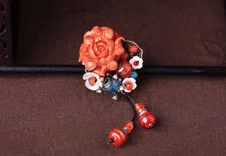 中國風立體花朵吊墜胸花，復古胸針項鏈飾品