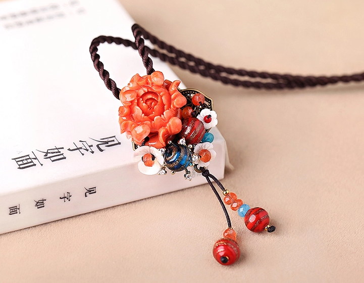 中國風立體花朵吊墜胸花，復古胸針項鏈飾品