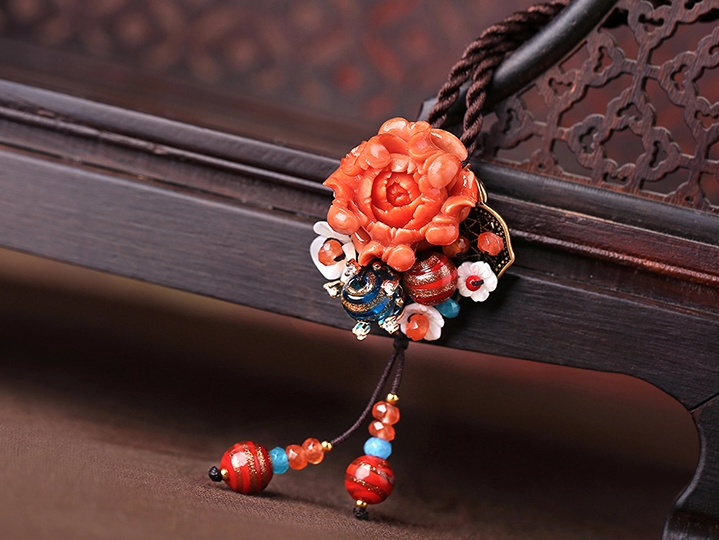 中國風立體花朵吊墜胸花，復古胸針項鏈飾品