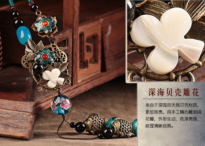 疏影怡芳中國風毛衣鏈復古藍色項鏈