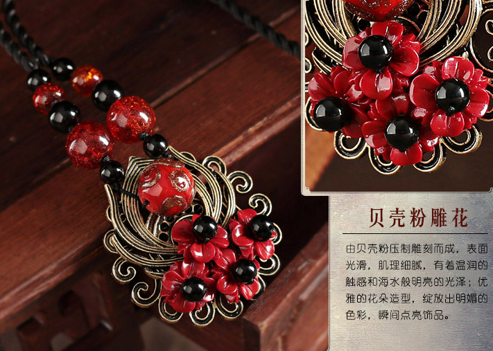 香艷復古中國風毛衣鏈紅色琉璃吊墜項鏈
