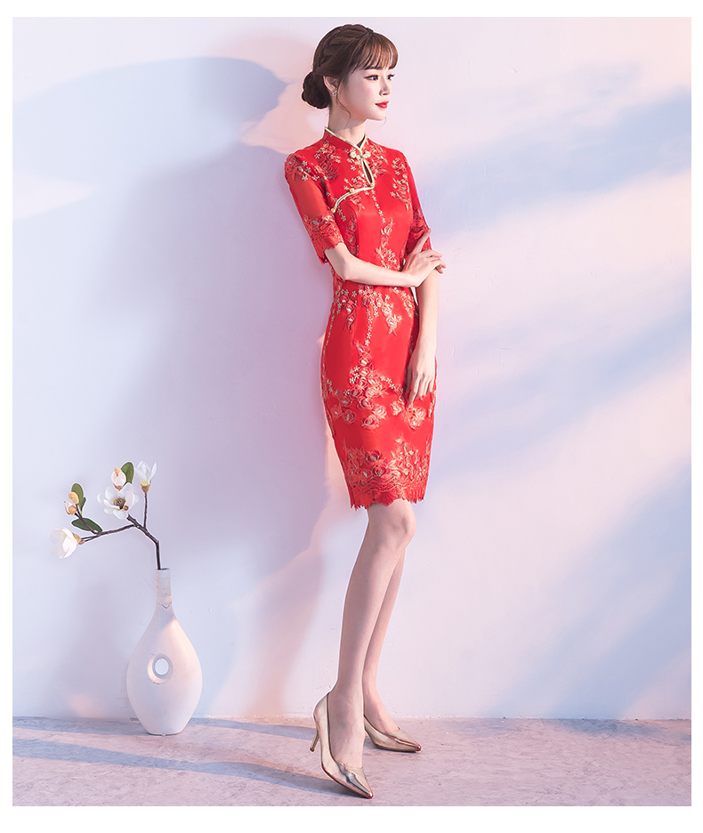 典雅復古唯美中式禮服，短款奢華中式繡花旗袍