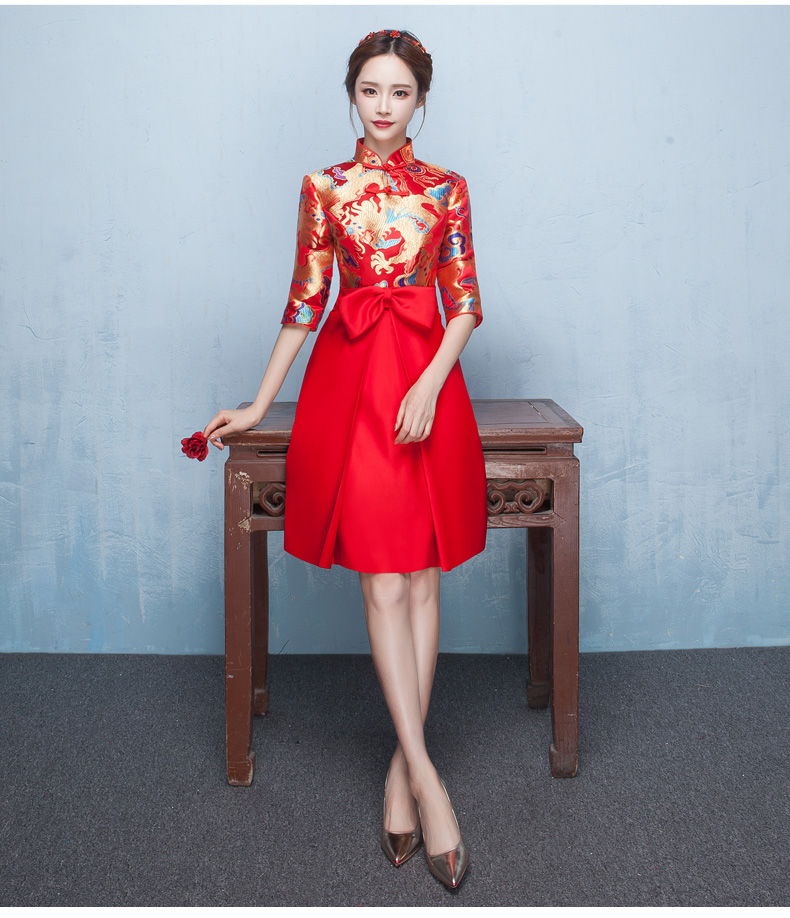 時尚典雅唯美中式禮服，短款奢華繡花禮服