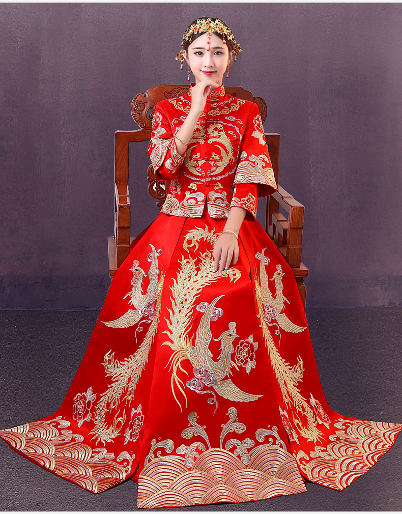 時尚中國風中式禮服，精美奢華刺繡新娘禮服