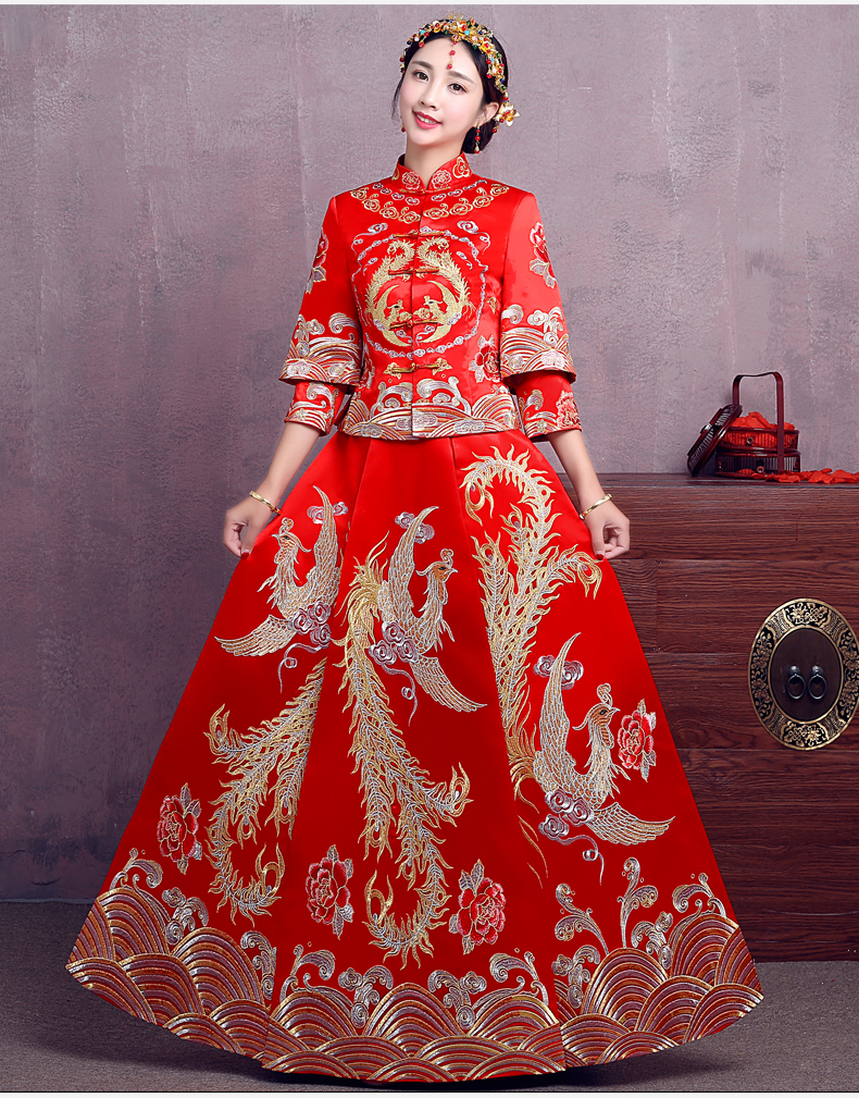 時尚中國風中式禮服，精美奢華刺繡新娘禮服