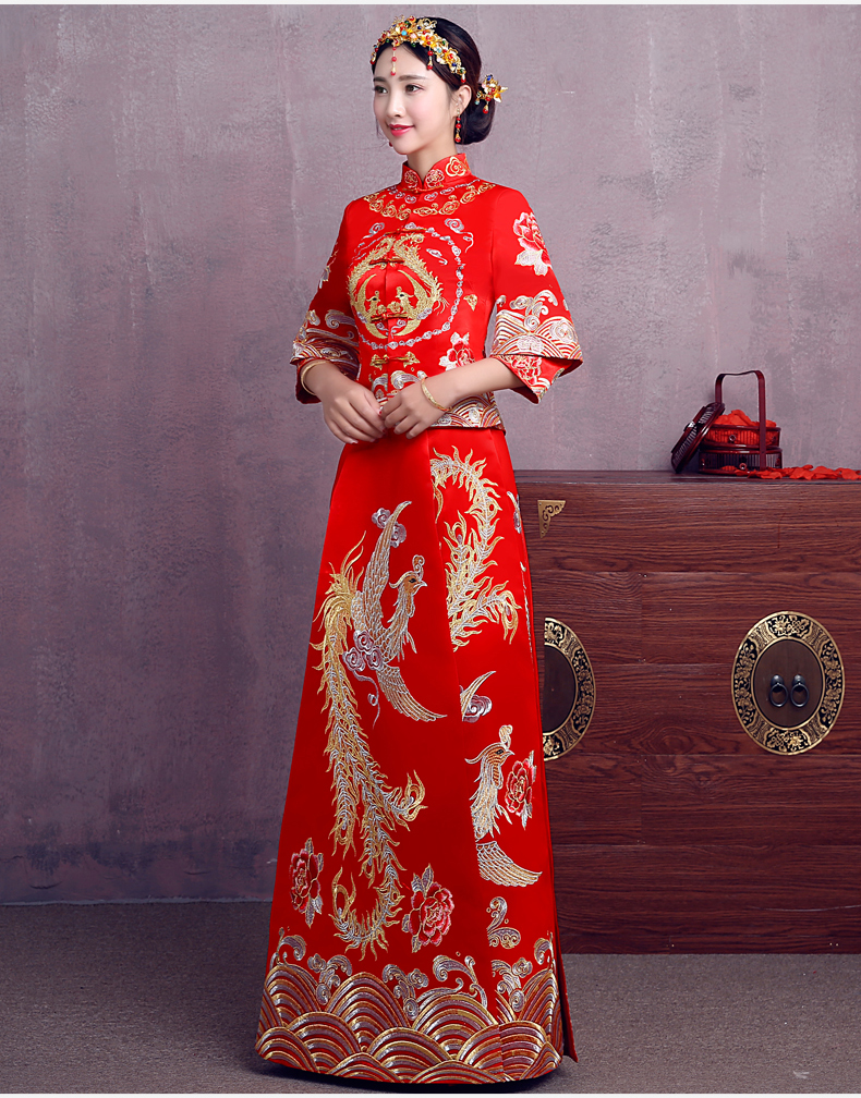 時尚中國風中式禮服，精美奢華刺繡新娘禮服