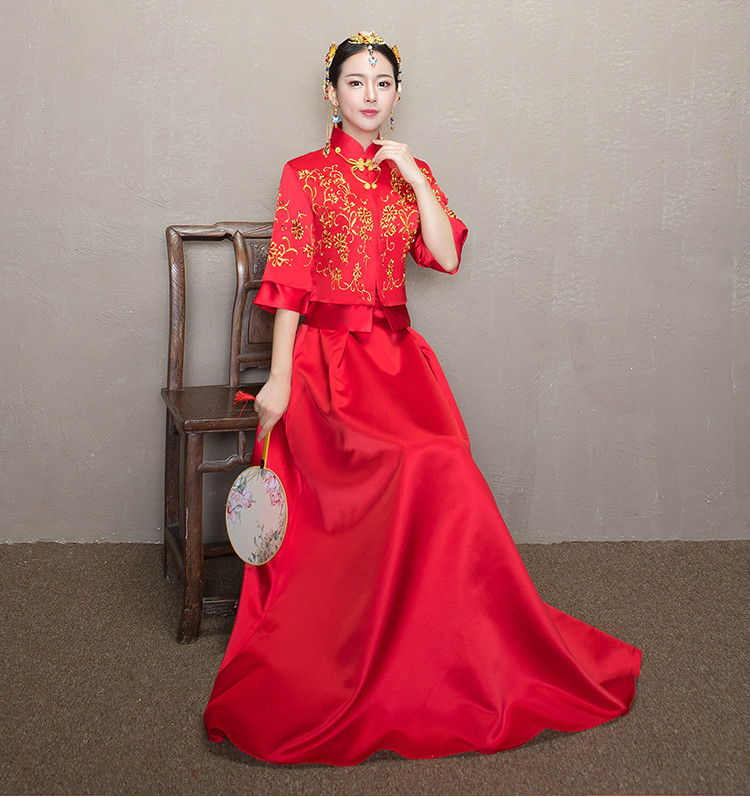 簡單大氣中式禮服，優(yōu)雅復(fù)古時尚中國風(fēng)新娘禮