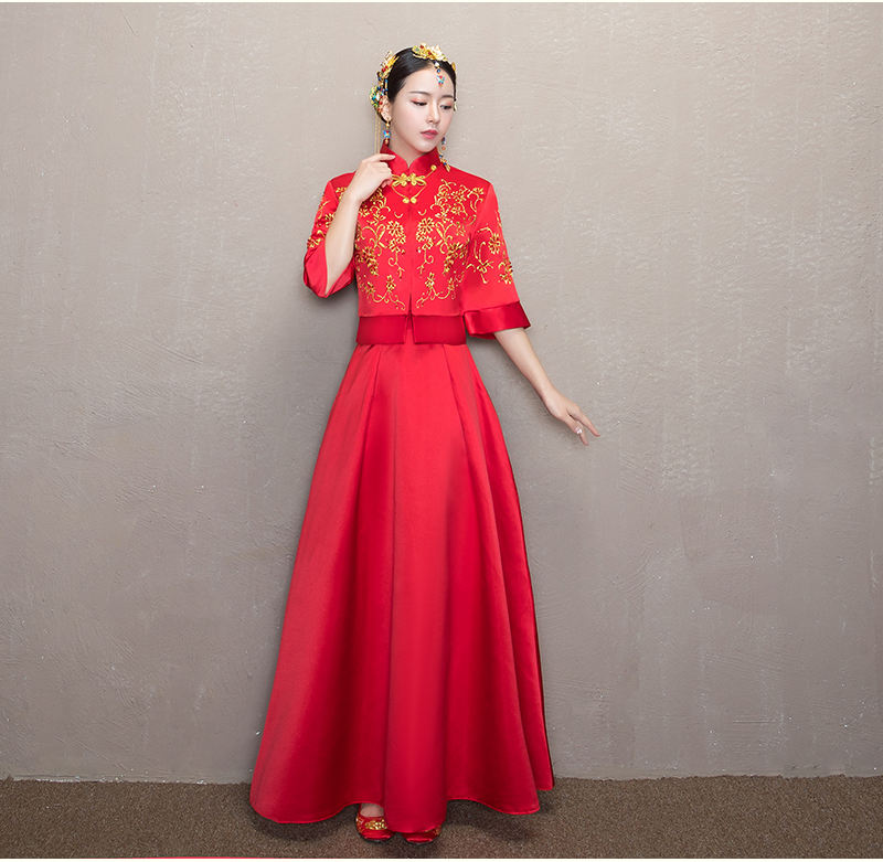 簡單大氣中式禮服，優(yōu)雅復(fù)古時尚中國風(fēng)新娘禮
