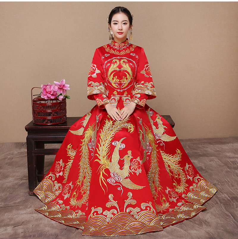 紅色龍鳳褂中式禮服，復古時尚中國風新娘禮服