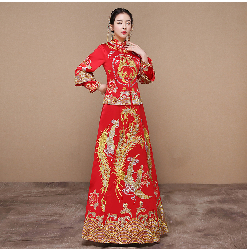 紅色龍鳳褂中式禮服，復古時尚中國風新娘禮服