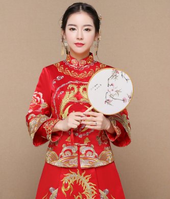 紅色龍鳳褂中式禮服，復古時尚中國風新娘禮服