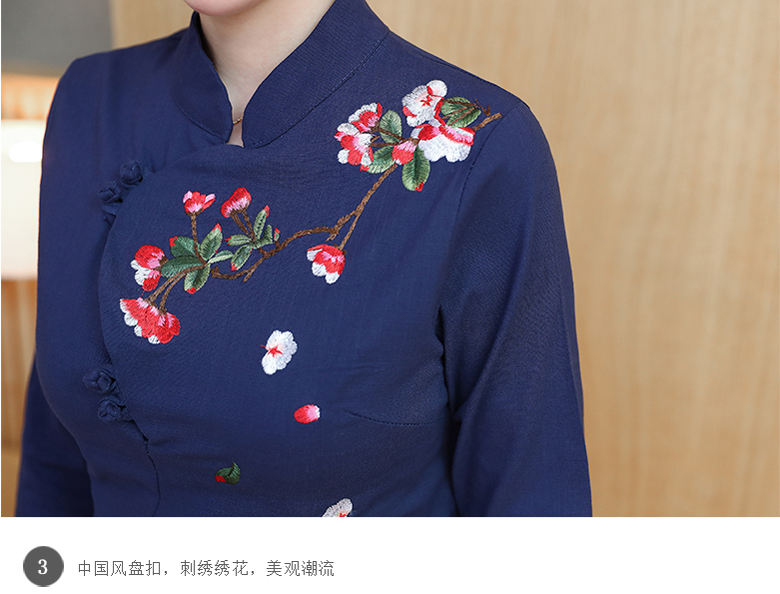 文藝修身立領盤扣繡花棉麻七分袖民族風唐裝