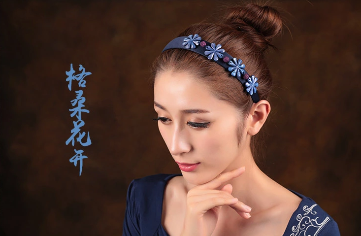 格桑花開中式發箍中國風藍色清新頭飾