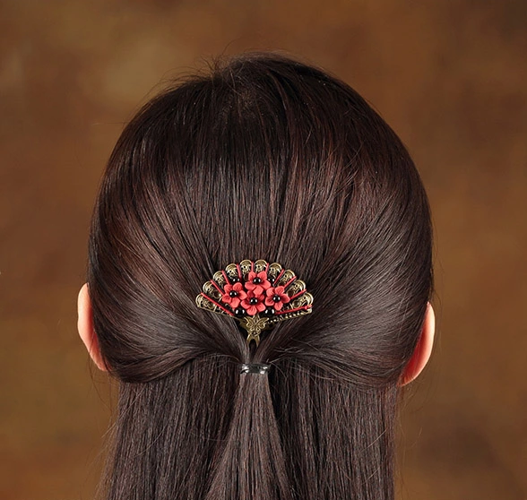 一扇矜紅中國(guó)風(fēng)發(fā)釵中式古風(fēng)簪子頭飾