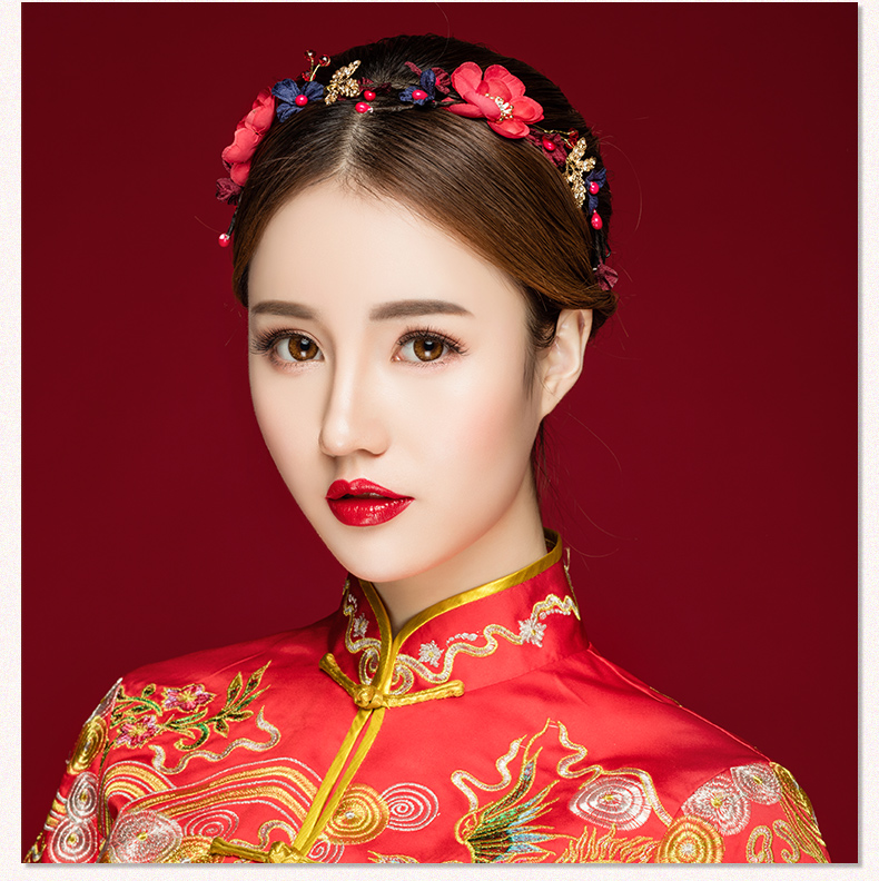 典雅梅花造型古風頭飾，珍珠水鉆制作新娘發飾