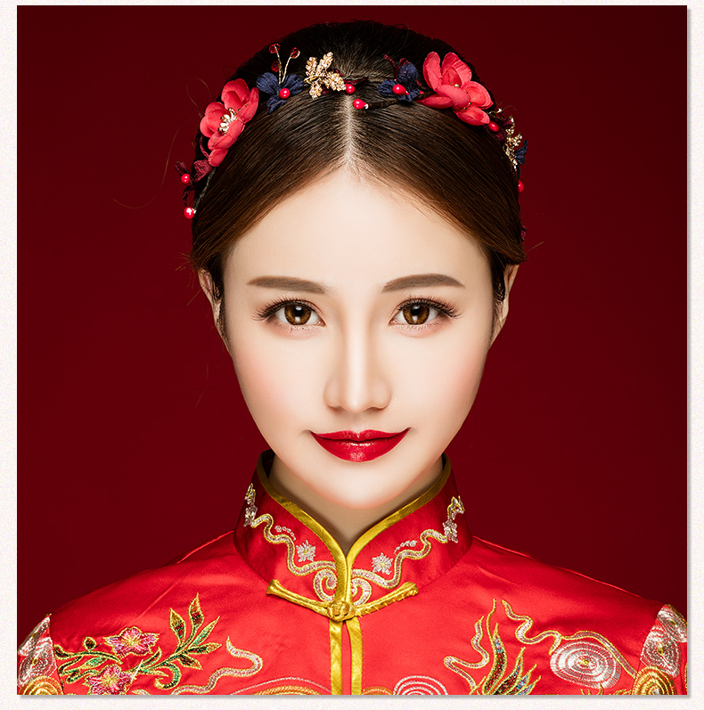 典雅梅花造型古風頭飾，珍珠水鉆制作新娘發飾