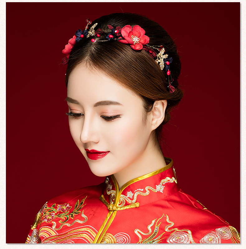 典雅梅花造型古風頭飾，珍珠水鉆制作新娘發飾